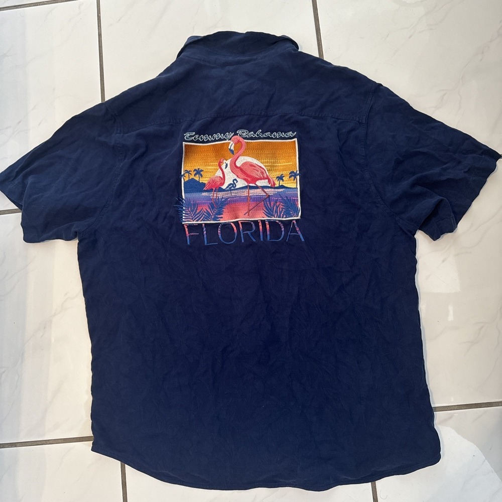 Tommy Bahama Florida Embroidered Shirt XL 24x27 Button S/S Mens Silk Camp